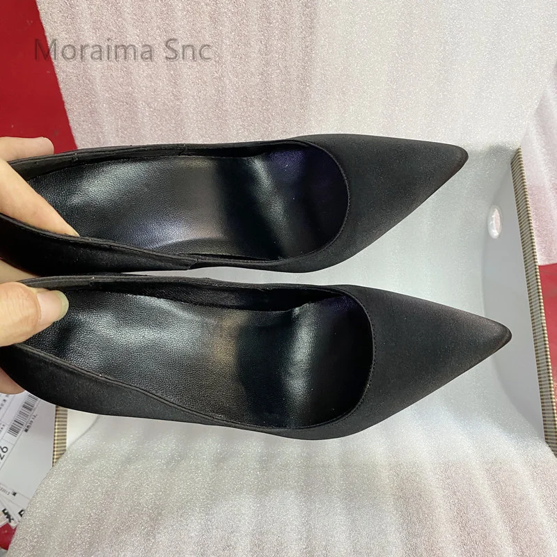 Black Satin Sexy High Heels Shoes for Women Pumps Pointed Toe Shallow Stiletto Wedding Party Dress Shoes Female Spring Autumn