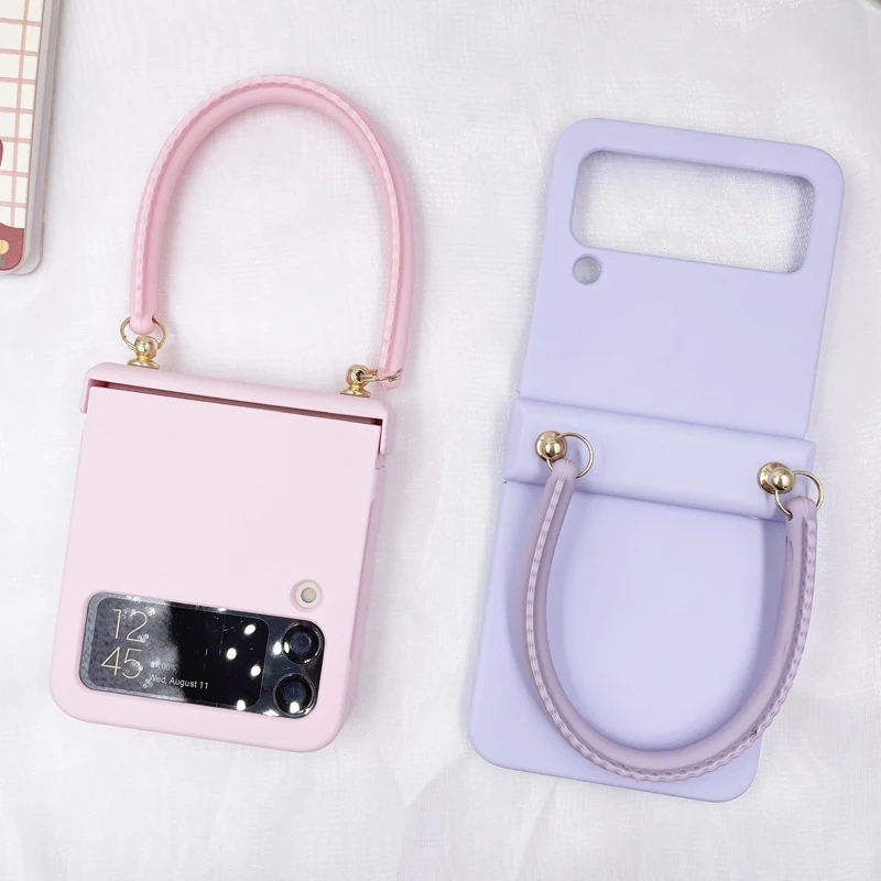 

Z Flip 3 Funda Case for Samsung Galaxy Z Flip 3 Z Flip 4 Hinge Candy Colors Silica gel Wrist Hard PC Protection Phone Case Cover