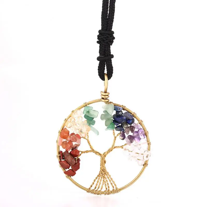 

Новое ожерелье с кулоном в виде дерева жизни из натурального камня, ожерелье ручной работы с цветным кварцевым кристаллом, драгоценности, подарки для женщин