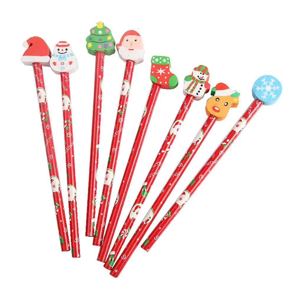 

Christmas Pencilskidsset Stationary Themed Eraserscolorederaser Gift Novelty Colorful Drawing