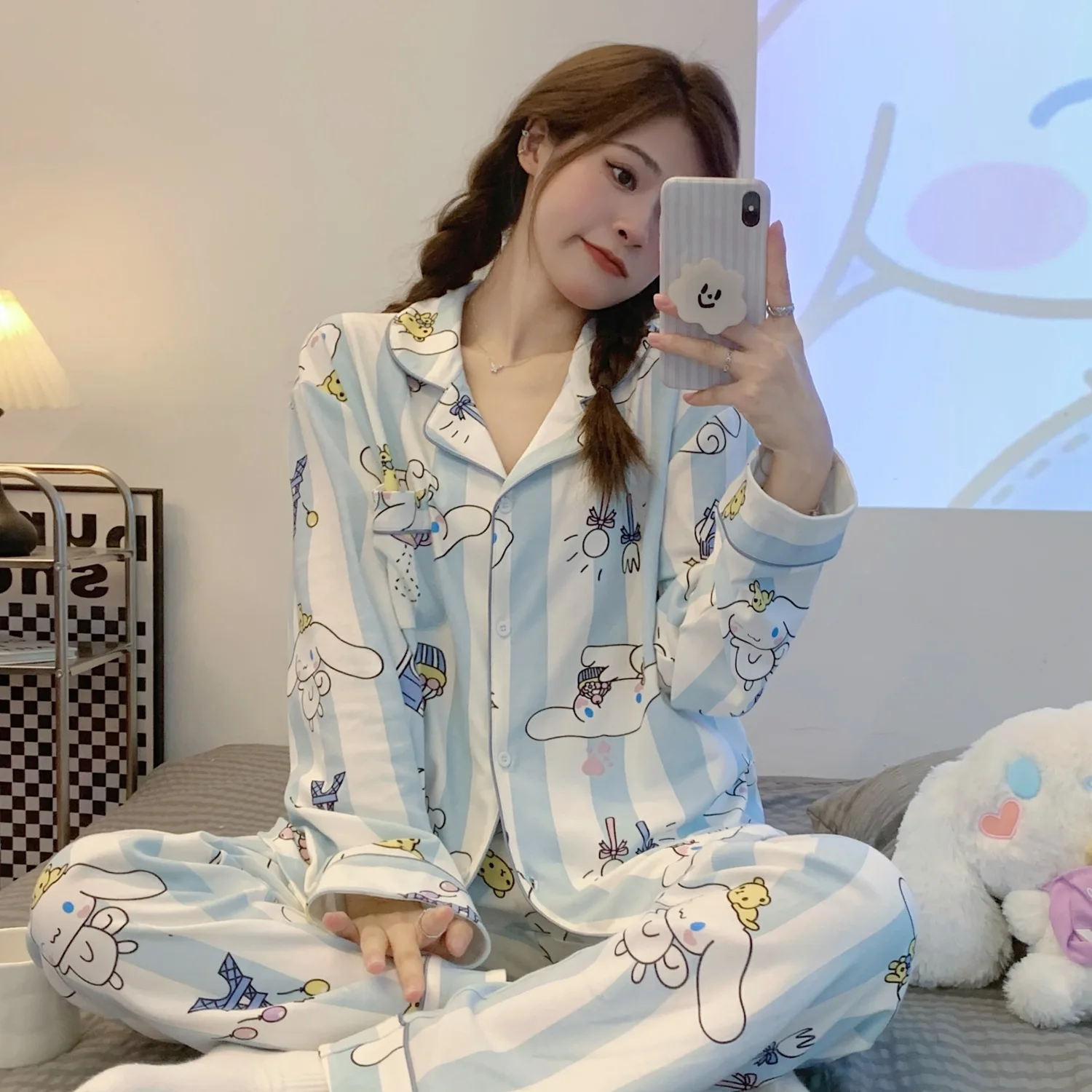 Autumn Women Pajamas Silk Satin Long Sleeve Trousers Two Piece Pyjamas Pajama Sets Sleepwear Turn Down Collars Female Loungewear