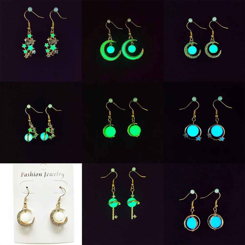 

Fashion Luminous Earrings Moon Star Dangle Drop Earrings Fantasy Glow In The Dark Earrings Halloween Jewelry Gift for Women Girl