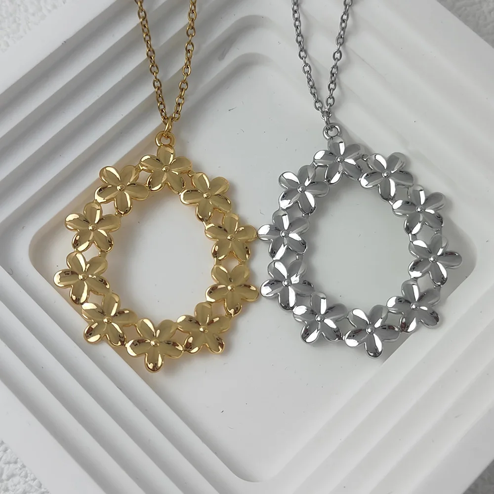 

Stainless Steel Necklace For Women Men Hollow Flower Lotus Shape Pendant Fashion Chain Yoga Chakra Necklaces Jewelry Party Gifts