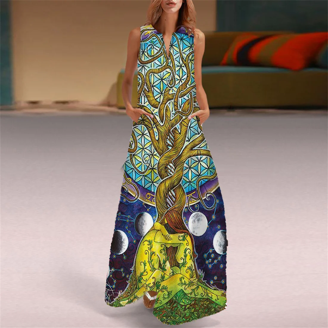 Сарафан с V-образным вырезом женское летнее Мини-Платье милым котом и цветами