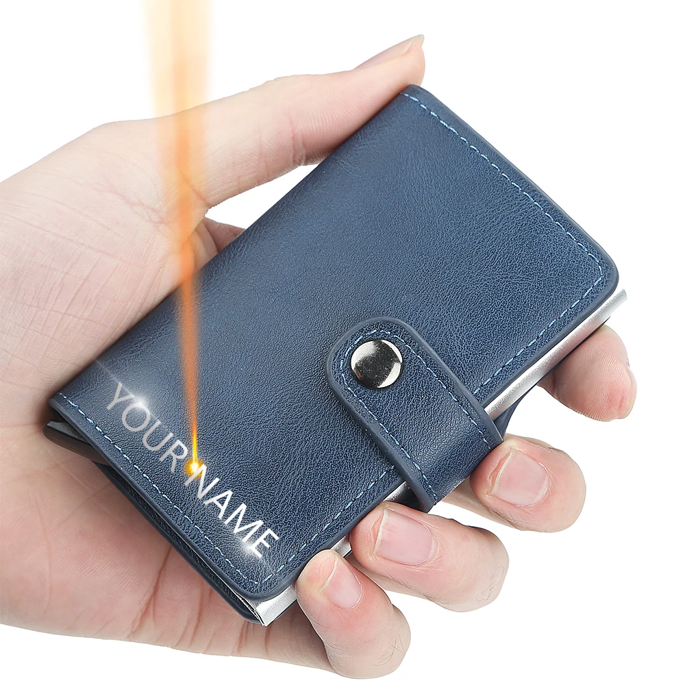 

Мужские кошельки для карт 2021, кошельки для карт с Rfid-гравировкой имени, маленькие кошельки на застежке, тонкий мини-кошелек, высококачественные мужские кошельки