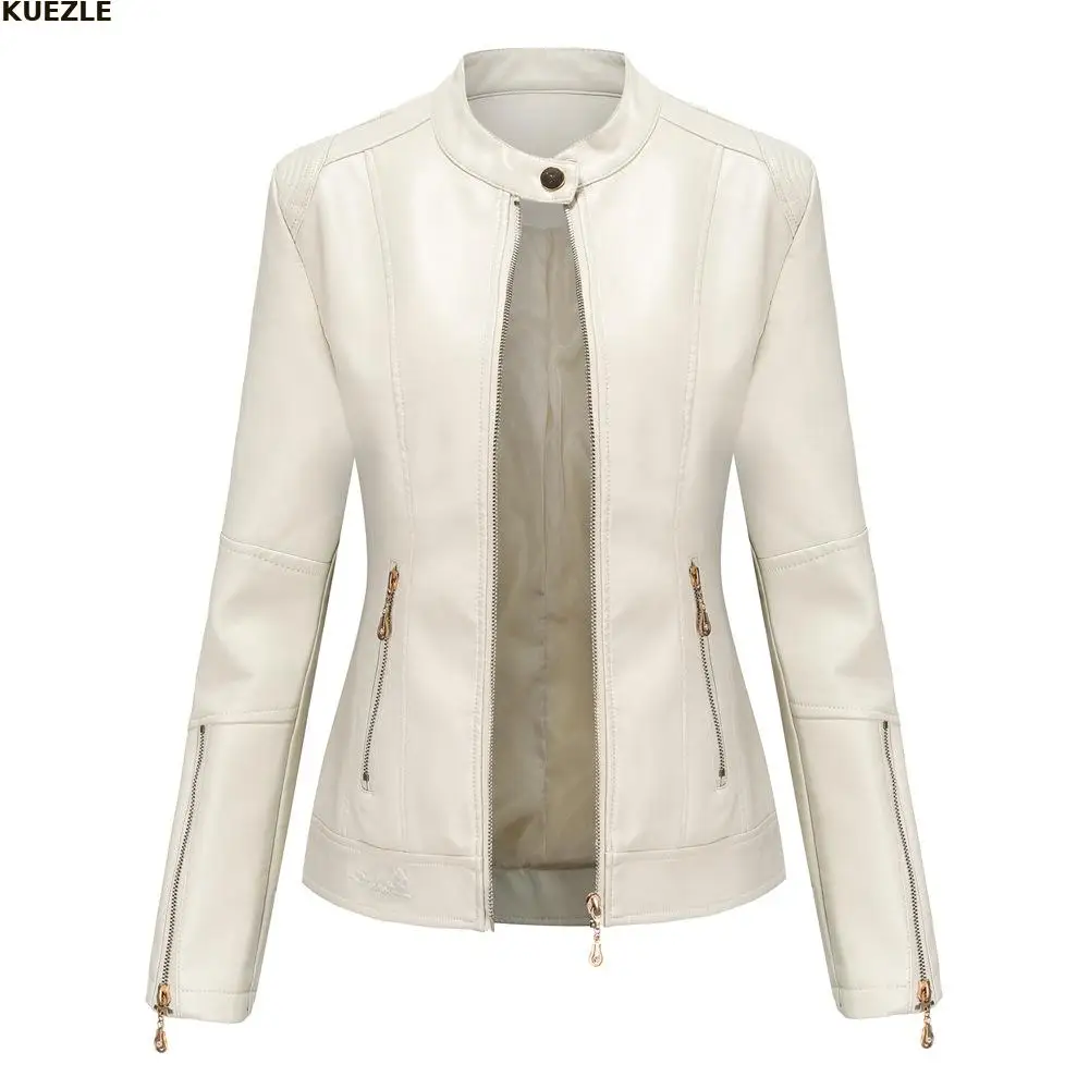 

Весенняя тонкая женская куртка из искусственной кожи, новая модная мотоциклетная куртка на молнии, короткая байкерская куртка из искусстве...