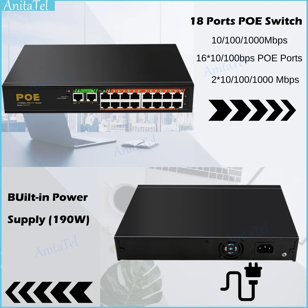 POE Switch 1000 Mbps Switch Ethernet Gigabit Network 16 Port