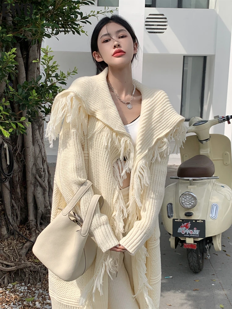 

Женский вязаный кардиган с кисточками, повседневный Свободный пуловер в Корейском стиле с длинными рукавами, жакет в минималистичном стиле для осени и зимы, 2022