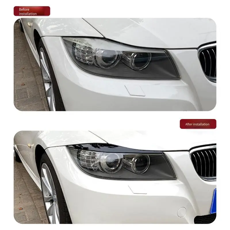 Фото Подходит для BMW 3 серии E90 E91 2005-2012, седан, универсал, 2 шт., накладки на фары, глянцевый черный цвет, текстура под карбон, ABS-пластик. №4