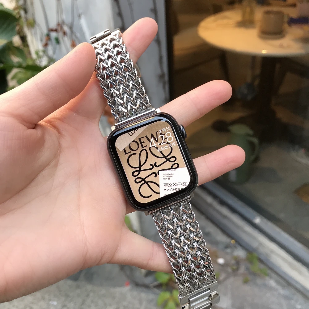 Braided Metal Bracelet For Apple Watch Ultra Band 49MM 41MM 45MM Women Heart-shaped Chain 44MM For Iwatch7 6 5 4 Stainless Steel