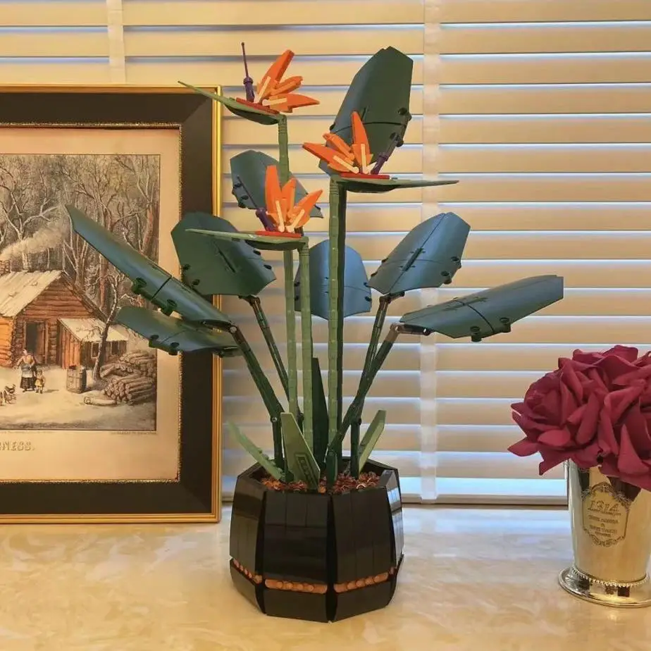 

Новинка 10289, букет из птиц рая, розы, строительные блоки, кирпичи, непрерывная иллюстрация в горшке, праздничный подарок для подруги, домашний декор