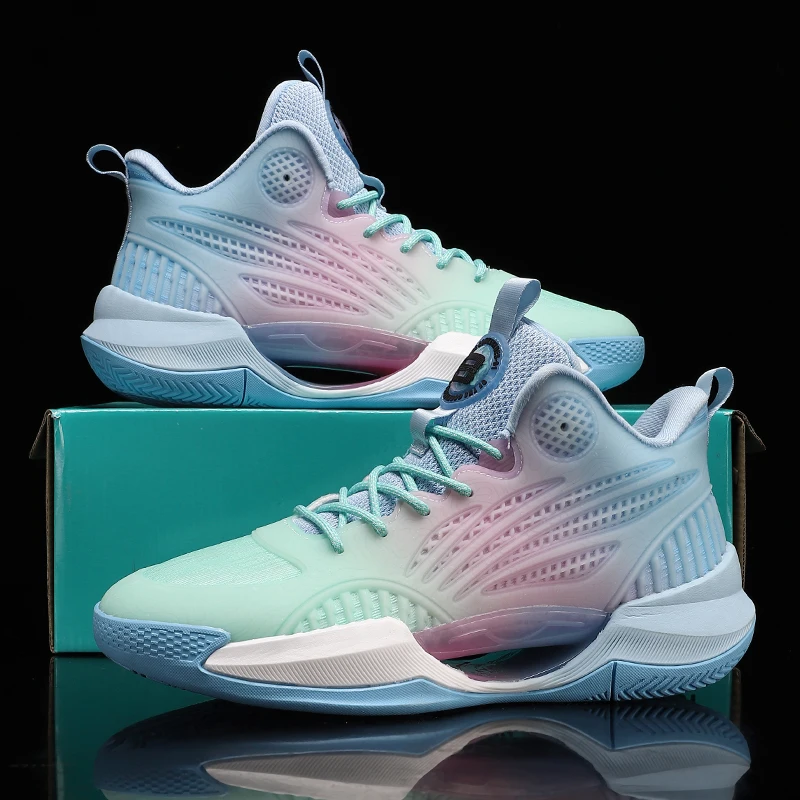 Luminous Basketball Shoes For Men And Women With New Color Matching Friction Noise Non-slip Wear-resistant Large Size