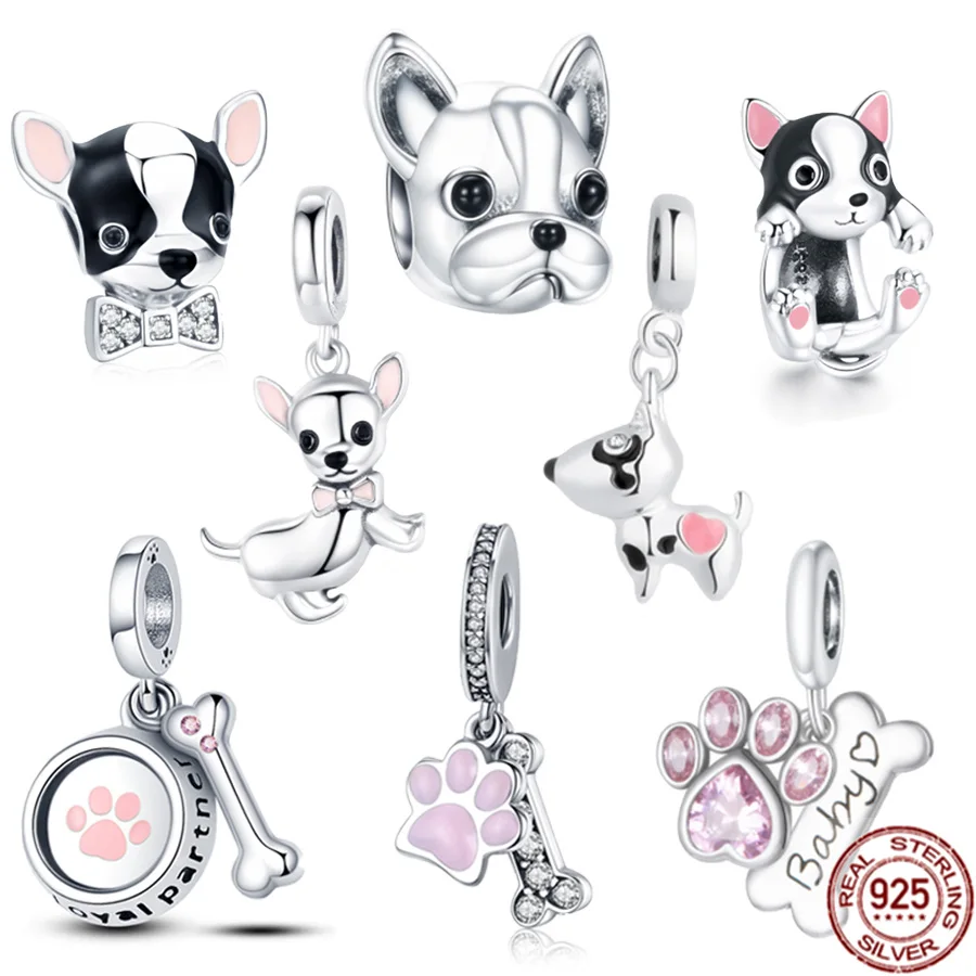 Hot Sale Bowknot Pet Dog & Bone Footprint Dangle Charm 925 S