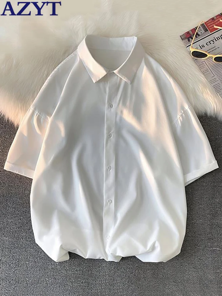 

AZYT Korean Loose Short Sleeve Shirt Women Spring Summer New Turn Down Collar blusas mujer de moda 2022 Casual Blouses For Women