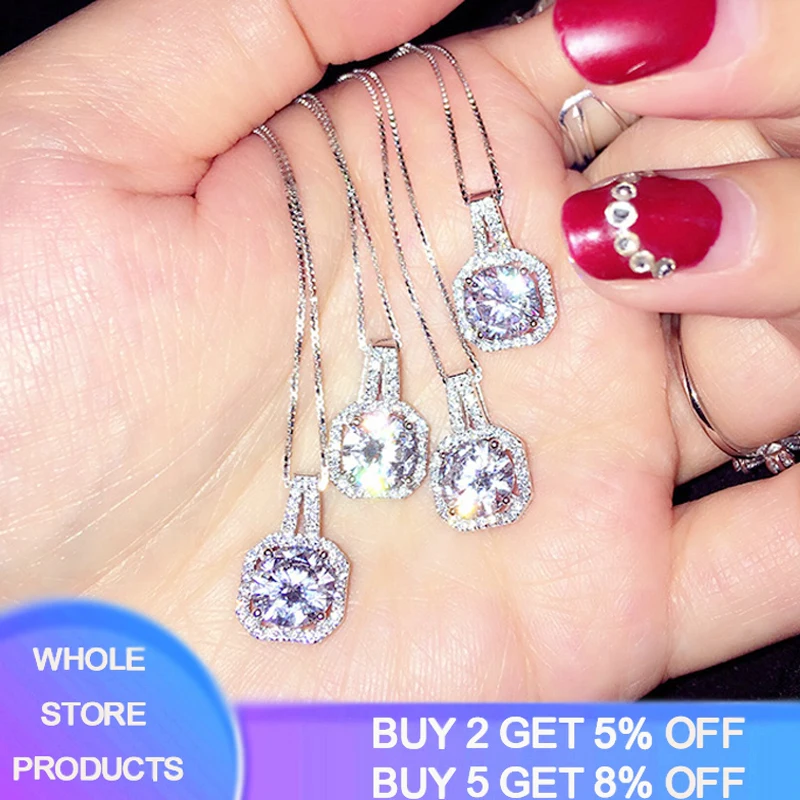 

YANHUI Original Tibetan Silver Super Shining 7mm 1.5ct CZ Zircon Pendant Necklaces For Women Bridal Fashion Jewelry Gift