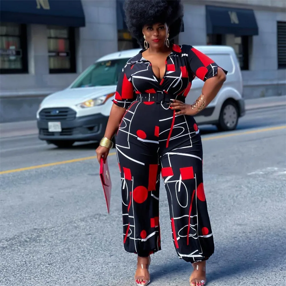 

Female Casual Loose Jumpsuit Romper Fashion Geometrical Print Women 2022 Summer Wide Leg Pant Long Sleeve Overalls Outfits