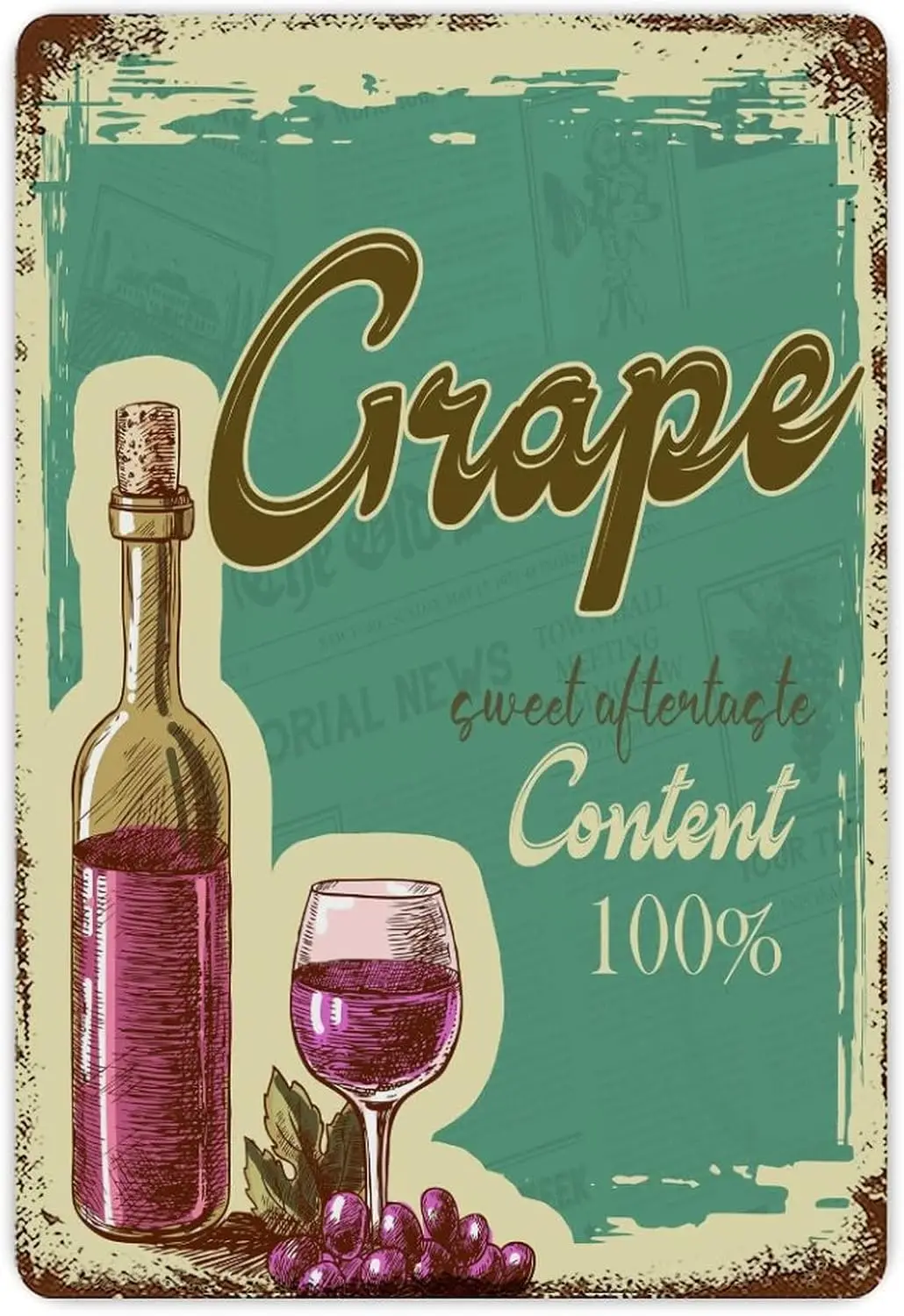 Vntge Frm Grpe Wne Metl Tn Sgn 812 nch Busness Retl Sre Home Resturnt Br Wll Decor Post