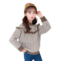 new girls print knit sweater with ruched spring autumn kids pullover clothes top children costume for teen girl 4 to 13years old