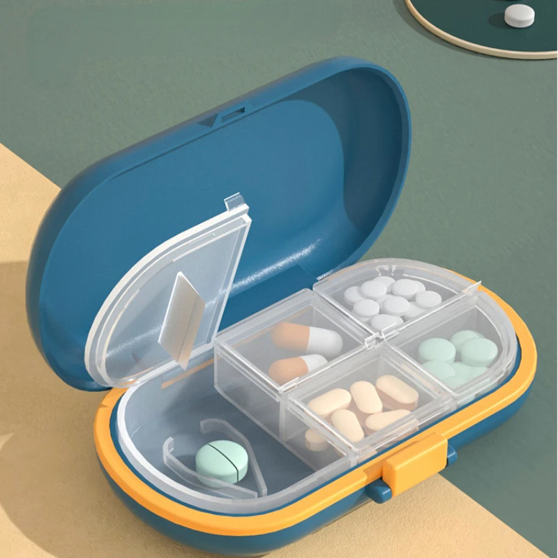 

Travel Portable Mini Pill Box with Stainless Steel Medicine Cutter 7 Days Medicine Storage Box Divider Drugs Organizer Pill Case