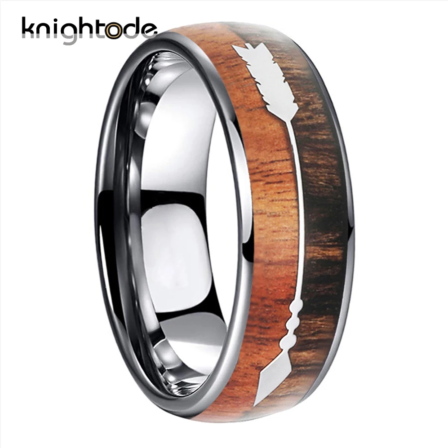 

Real Wood/Stainless Steel Arrow Inlay 8mm Men Women Tungsten Carbide Wedding Band Rings Dome Polished Comfort Fit