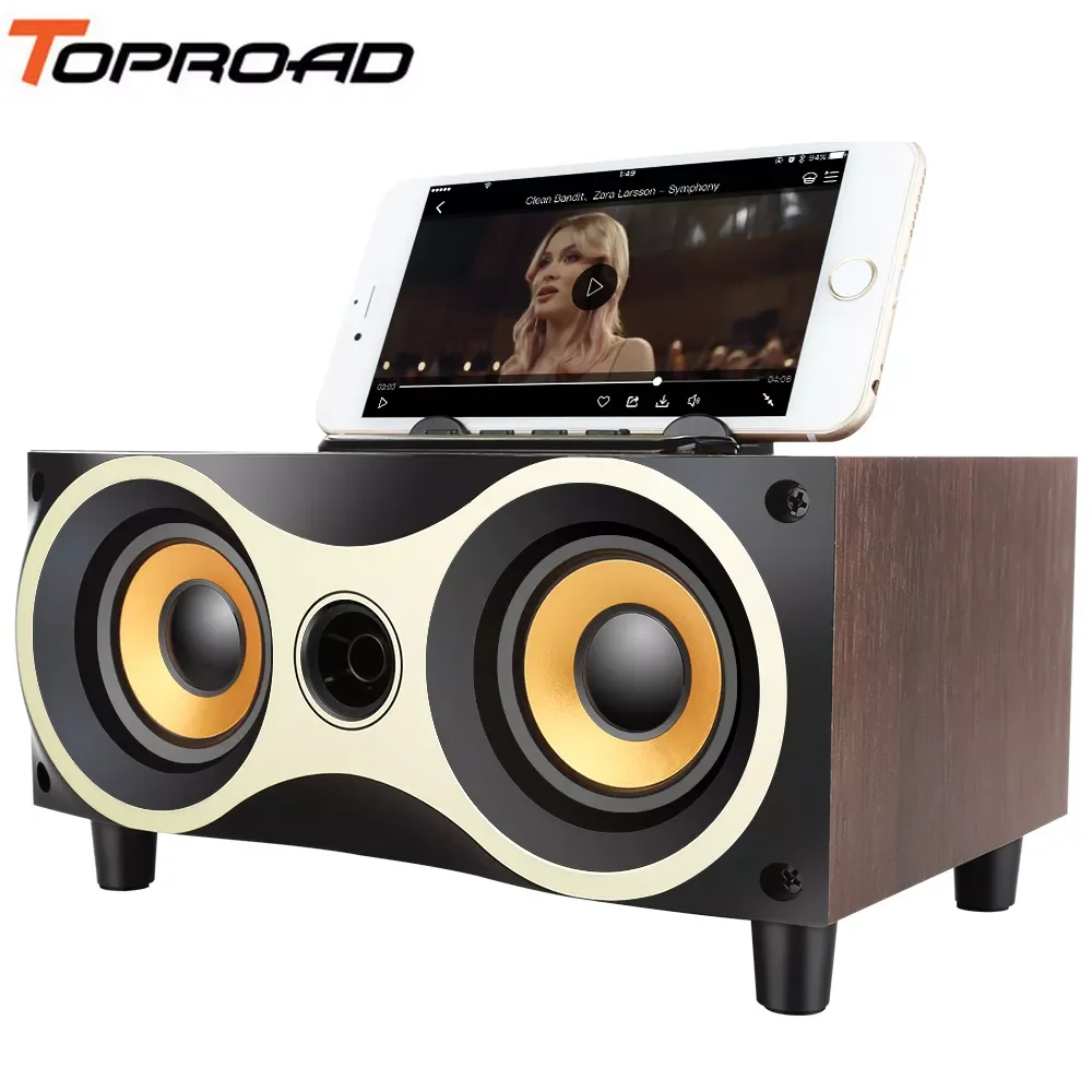 

TOPROAD Wooden Wireless Bluetooth Speaker Subwoofer Stero Desktop Speakers Support FM Radio AUX U-disk MP3 caixa de som with MIC