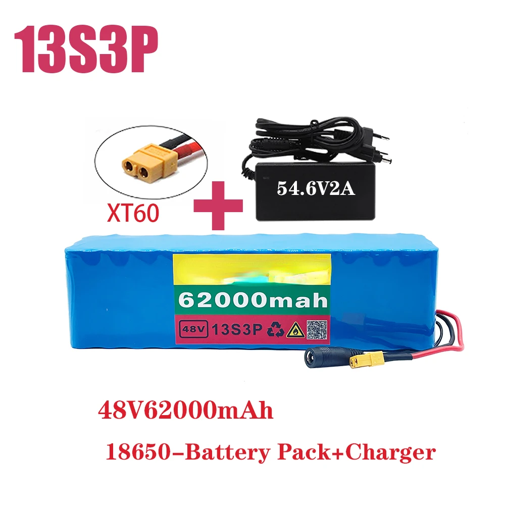 

Литий-ионный аккумулятор XT60 48V62Ah 1000W 13S3P 48V для электровелосипеда 54,6 V электрический скутер с Bms + 54,6 V Lader