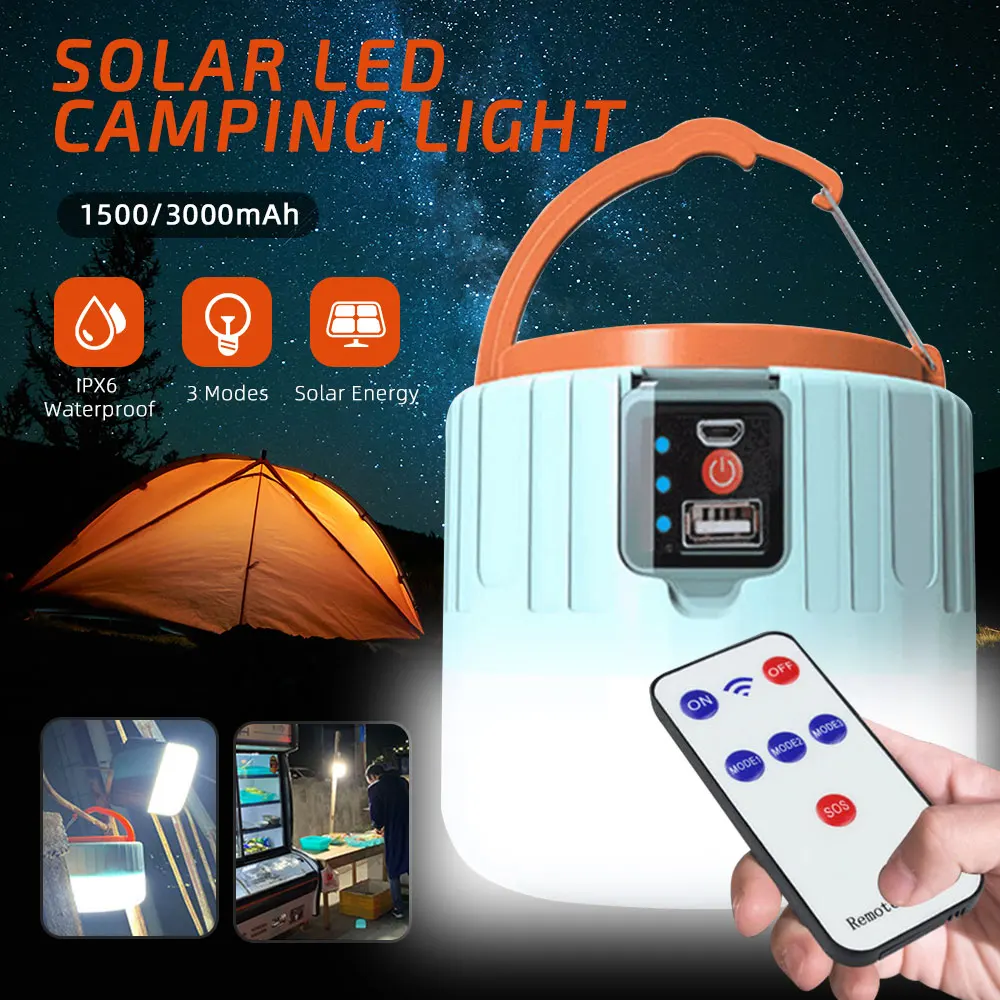 

800Watts Solar LED Camping Light USB Rechargeable Bulb For Outdoor Tent Lamp Portable Lanterns Emergency Lights For BBQ Hiking