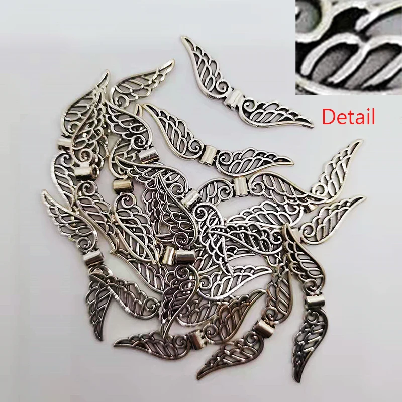 20pcs Charms angel wings bead 12x51mm Antique Pendants,Vintage Tibetan Silver Jewelry,DIY for bracelet necklace