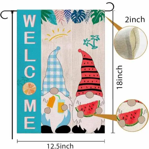 Добро пожаловать Летние гномы Садовые флаги 12 5X18 дюймов Двусторонние
