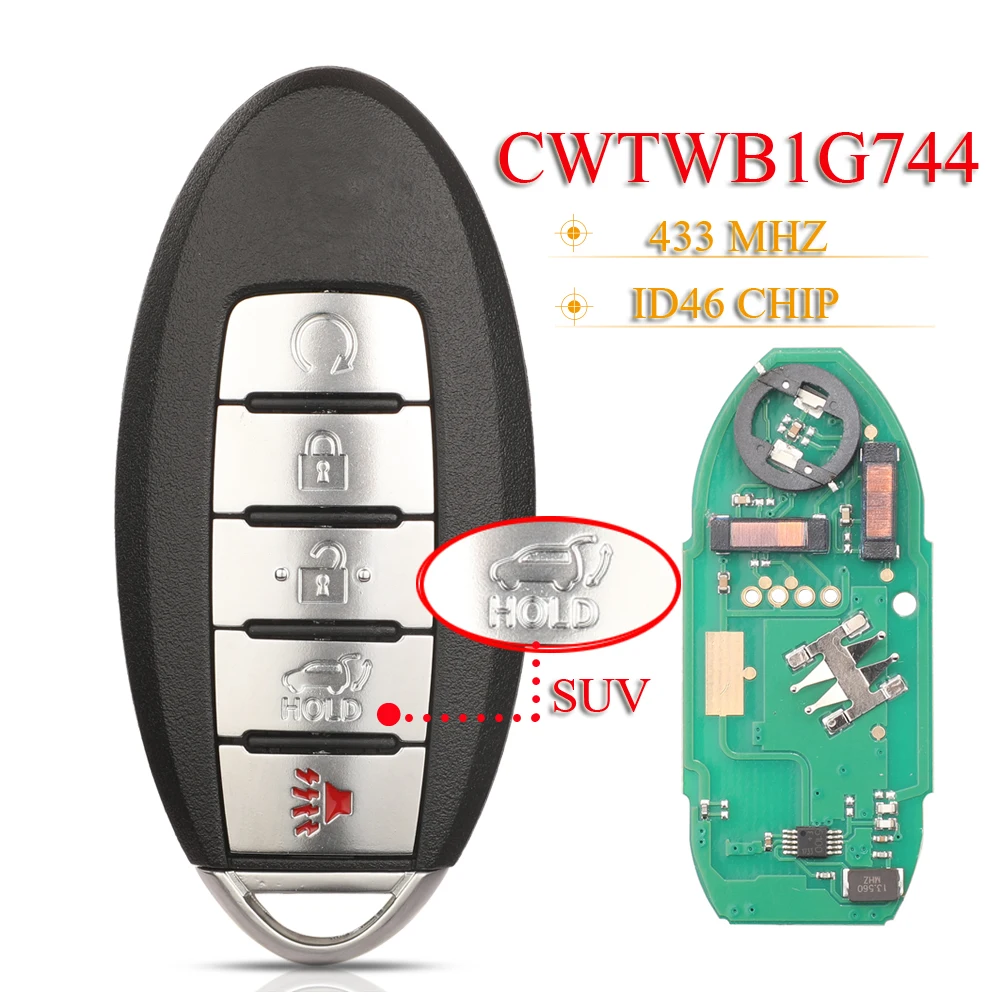 Jingyuqin CWTWB1G744 Бесконтактный смарт-ключ для внедорожника с 5 кнопками 433 МГц ID46 1788D-FWBIG744 для Nissan Armada патруль 2013 - 2019