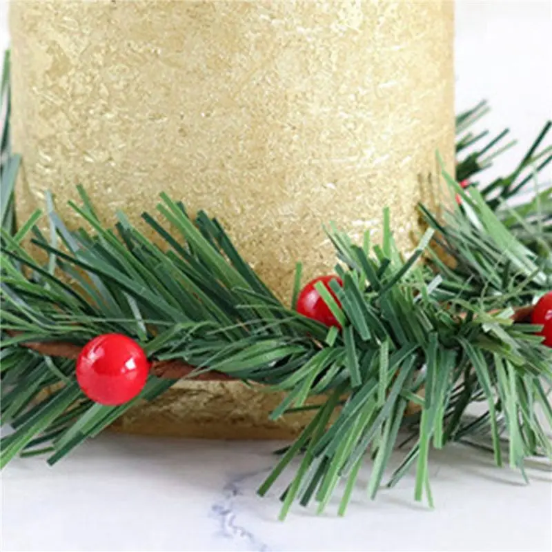 Фото ABKO-24 PCS Декоративное кольцо для свечей с ягодами холли, маленькое, искусственное, с красными ягодами и сосновыми иголками, для рождественских гирлянд и украшений №3