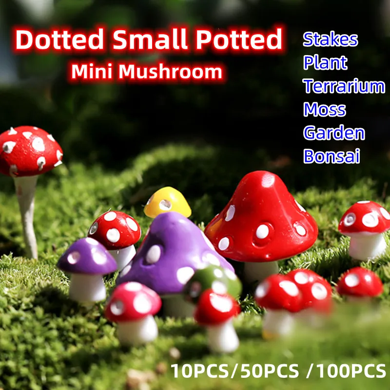 

Simulated Mushroom Miniatures Mini Red Mushroom Resin Crafts Dotted Small Potted Terrarium Moss Landscape Garden Bonsai Diy Toy