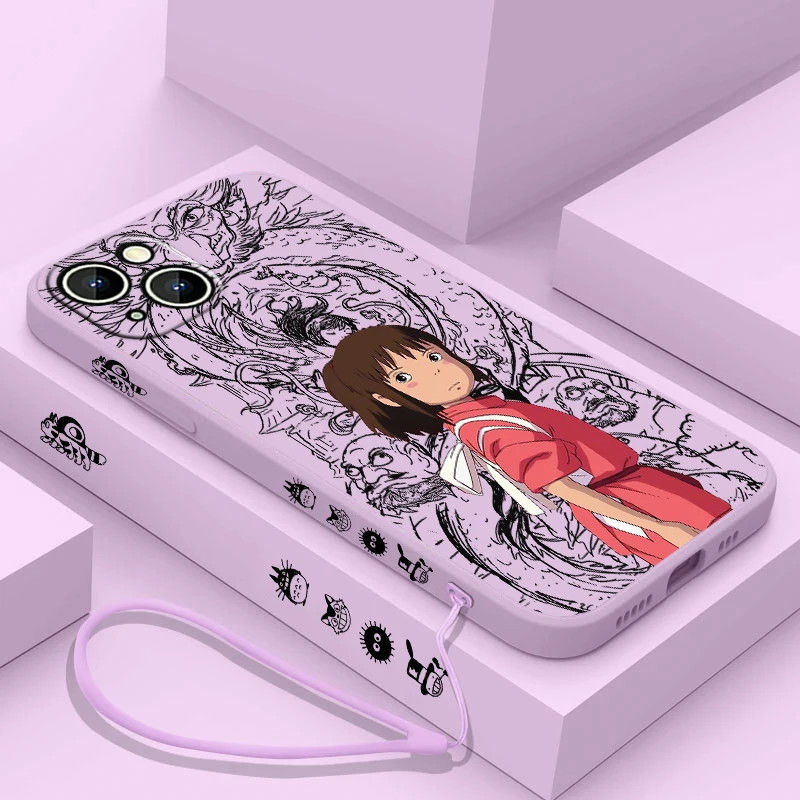 

Anime Spirited Away lover Apple iPhone Case For 14 13 12 11 Pro Max Plus XS XR X 8 7 SE 2 3 Liquid Left Rope Color Cover