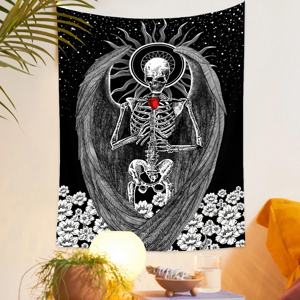 

Mooonlight Tapestry Wall Hanging Skeleton Printed Wall Carpets Hippie Wall Decoration Wall Rugs Dorm Decor Blanket Home Decor