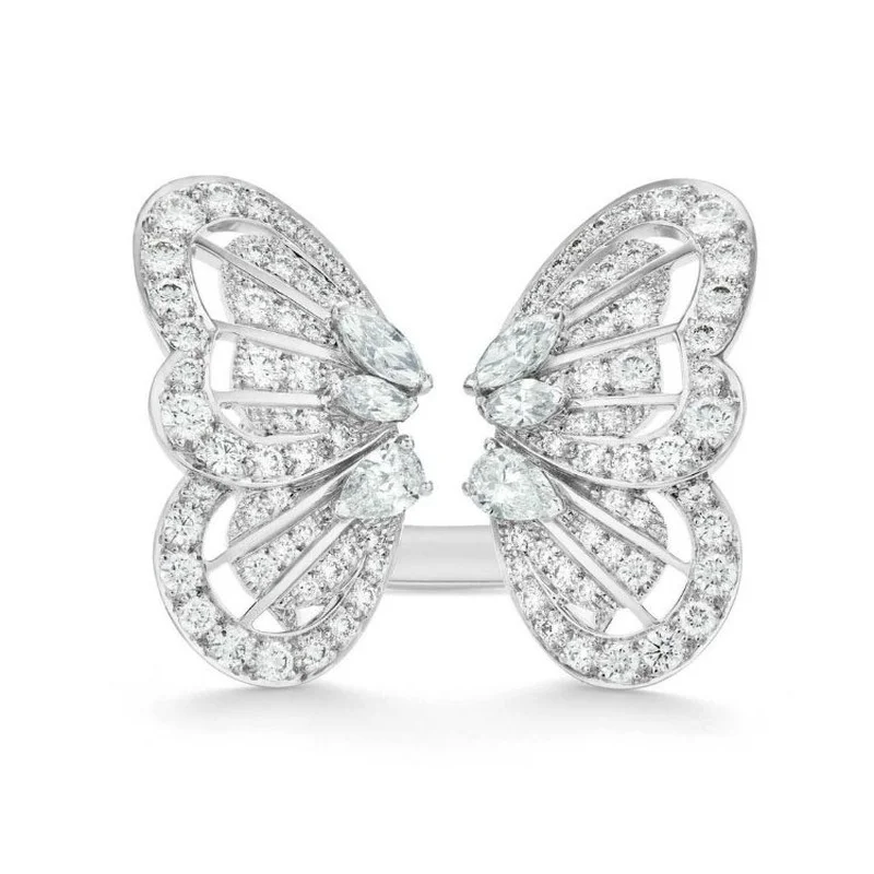 

Изысканное открытое регулируемое кольцо в форме бабочки и насекомого с кристаллами, микро-инкрустированное фианитами класса ААА Стразы дл...