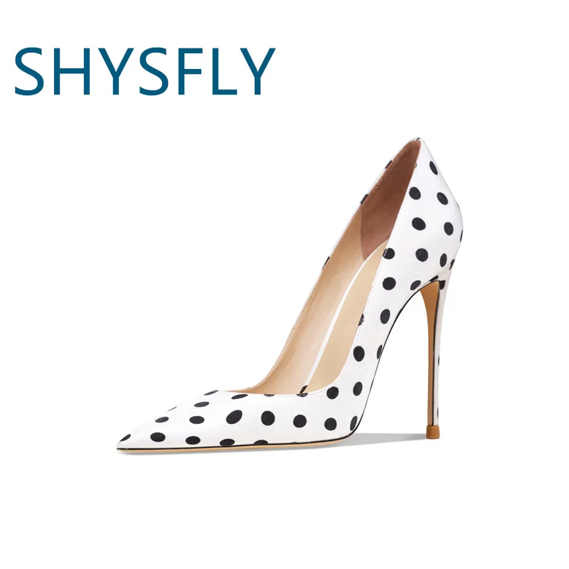 

Женские туфли из натуральной кожи SHYSFLY, классические туфли в горошек с острым носком, дизайнерские Элегантные женские туфли-лодочки на каблуке 42 43