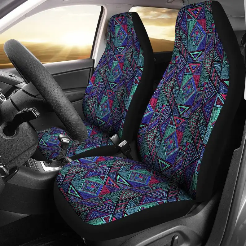 

Colorful Blue Purple Ethnic Aztec Boho Chic Bohemian Pattern Car Seat Covers Pair, 2 Front Seat Covers, Car Seat Protector, Car