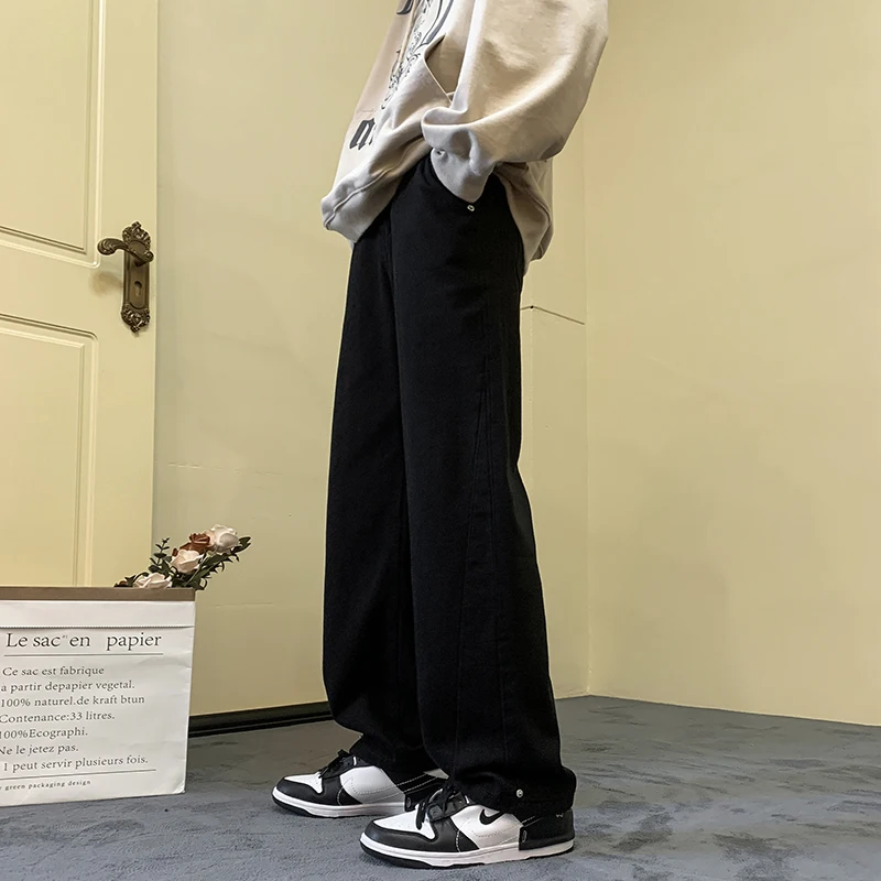 Four Seasons American Retro Vibe High Street Tide Street Black Jeans Men's Loose Straight All-match Casual Wide-leg Long Pants