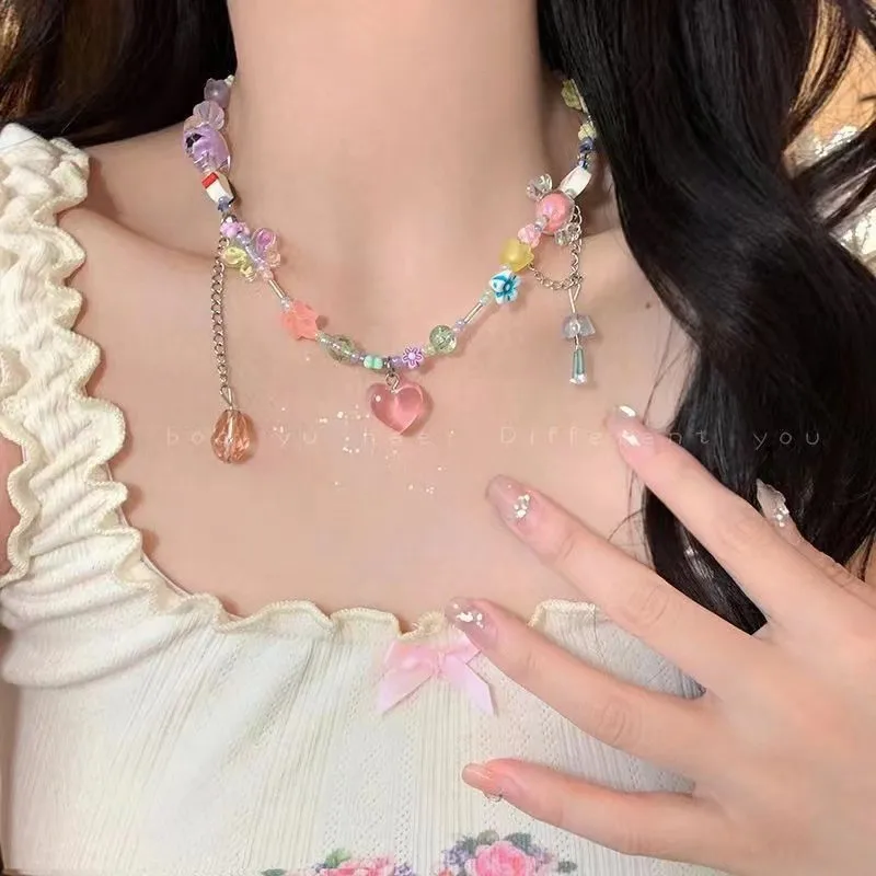 Женское Ожерелье с розовыми бусинами