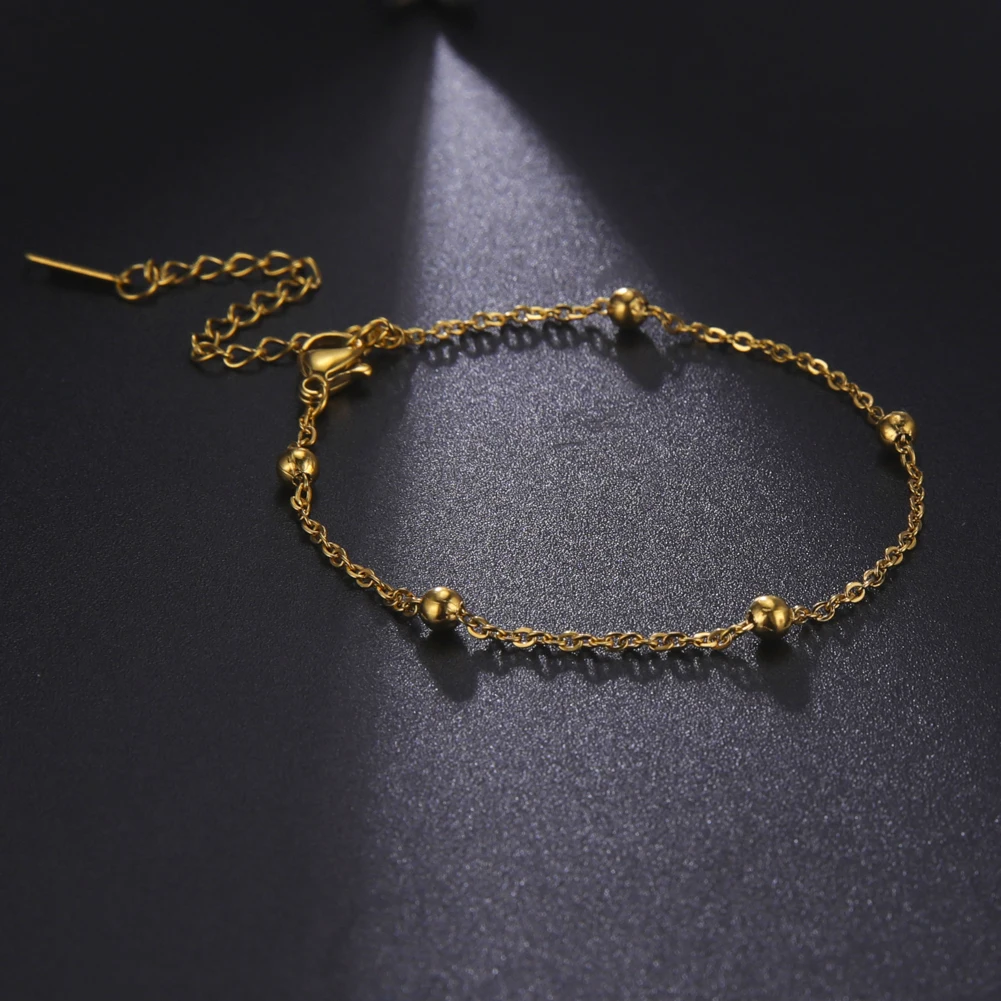 

Simple Stainless Steel Beaded Link Chain Bracelets Fashion Stainless Steel Jewelry for Birthday Gifts