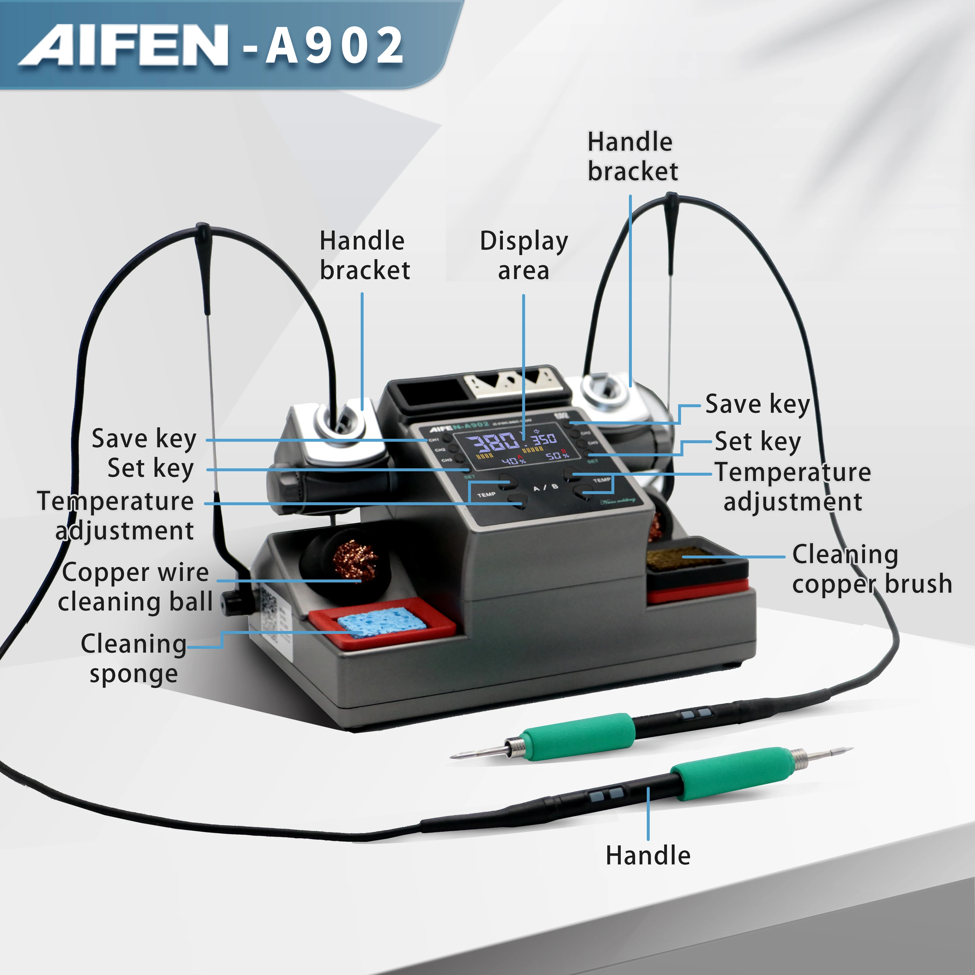 Новая паяльная станция AIFEN A902 с двумя рабочими зонами C115 C210 C245 для ремонта печатных плат и микросхем мобильных телефонов, инструменты для пайки. (art.: 3920dcdf52d6e) - 3920dcdf52d6e