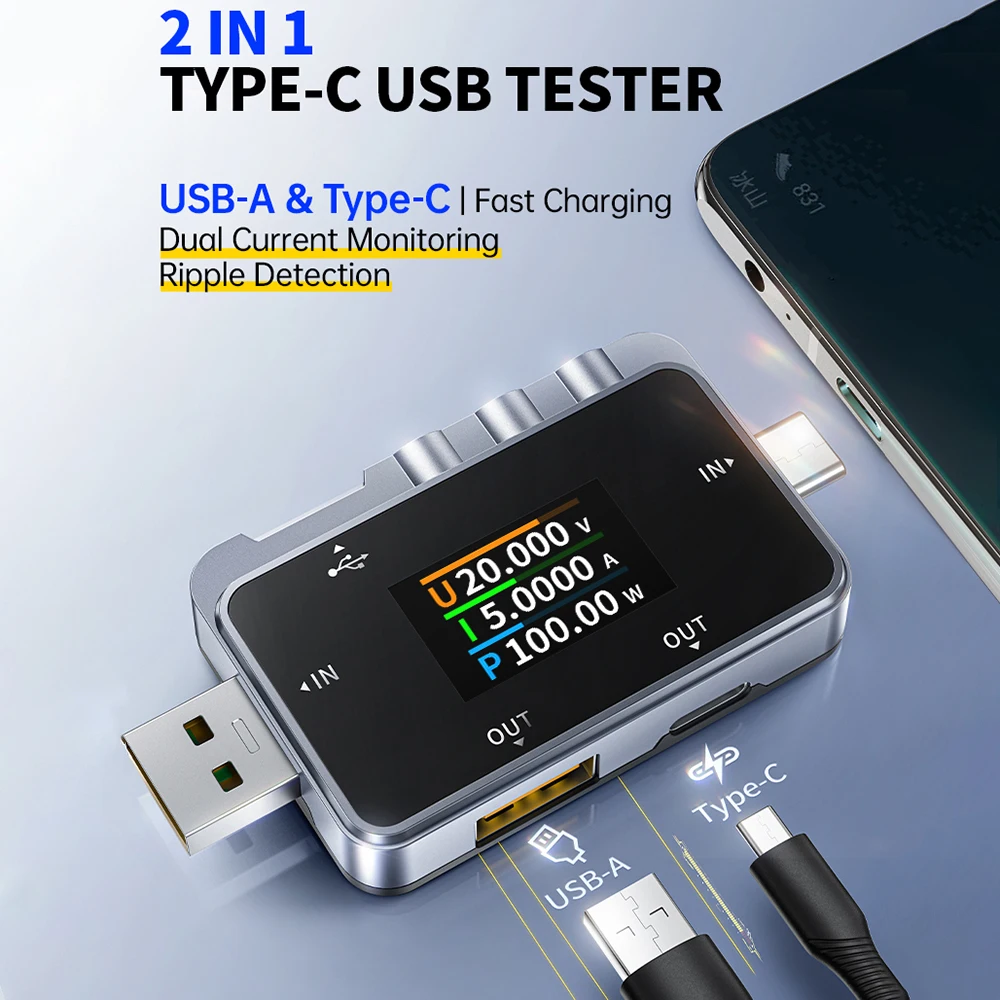 Фото FNIRSI FNAC-28 6.5A 24V 156W 2-в-1 USB-тестер Type-C с цифровым экраном 1.06 дюйма, вольтметр, измеритель тока и мощности, тестер зарядных кабелей №2