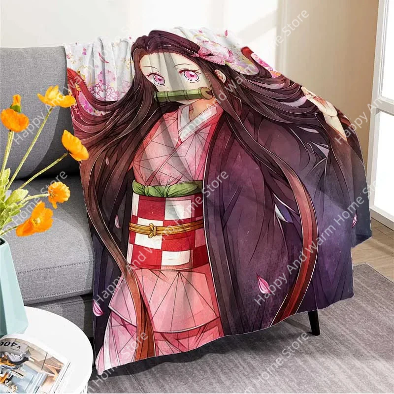 Фото Devil's Blade аниме домашний декор Demon Slayer Kimetsu No Yaiba Tanjirou Hudie двойное плюшевое одеяло из овечьего пуха постельные принадлежности чехол для дивана №4