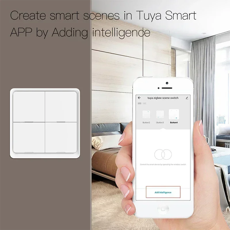 ZigBee Wireless 4 Gang 12 Scene Tuya Smart Life Switch Кнопочный контроллер с питанием от батареи