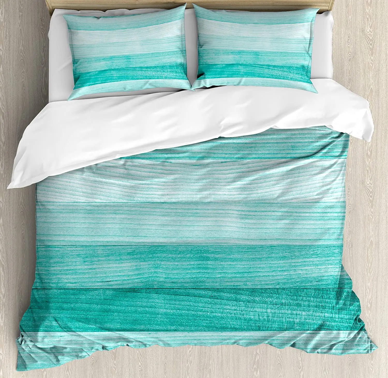 

Teal Decor Bedding Set For Bedroom Bed Home Painted Wood Texture Penal Horizontal Lines Bi Duvet Cover Quilt Cover Pillowcase