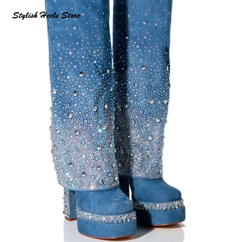 Женские сапоги до колена на массивном каблуке с острым носком