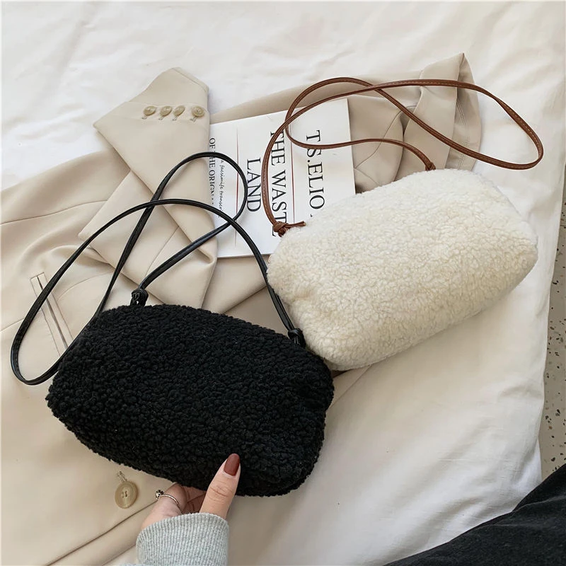 

Women Lambswool Shoulder Bag Autumn Winter Cross-body Girls Fashion Portable High-capacity Cosmetics Mobile Phone Package