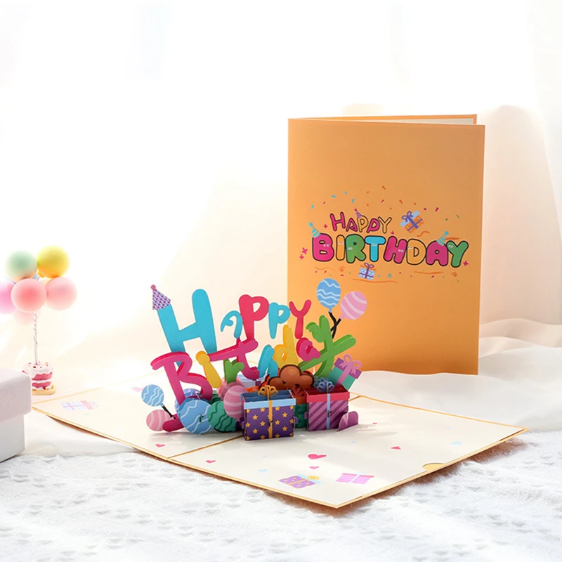 

Happy Birthday Card for Girl Kids Wife Husband 3d Birthday Cake Pop-Up Greeting Cards Postcards Gifts with Envelope