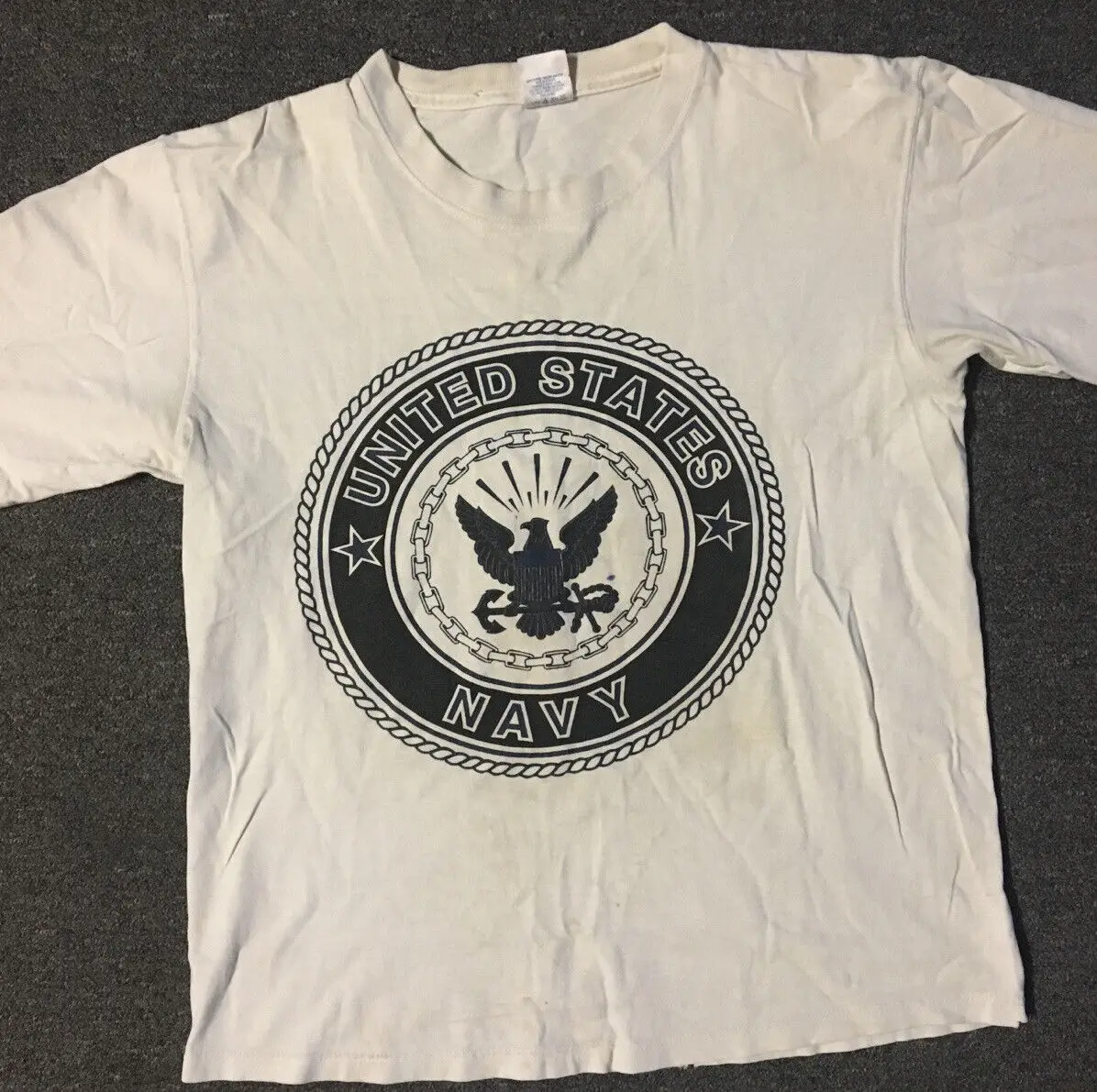 Vtg 90s США темно-синяя трикотажная выцветающая рубашка м США армия гранж-панк Военная