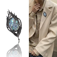 creative new baby natural abalone feather brooches for women alloy metal big piece of shell brooch pins vintage accessories